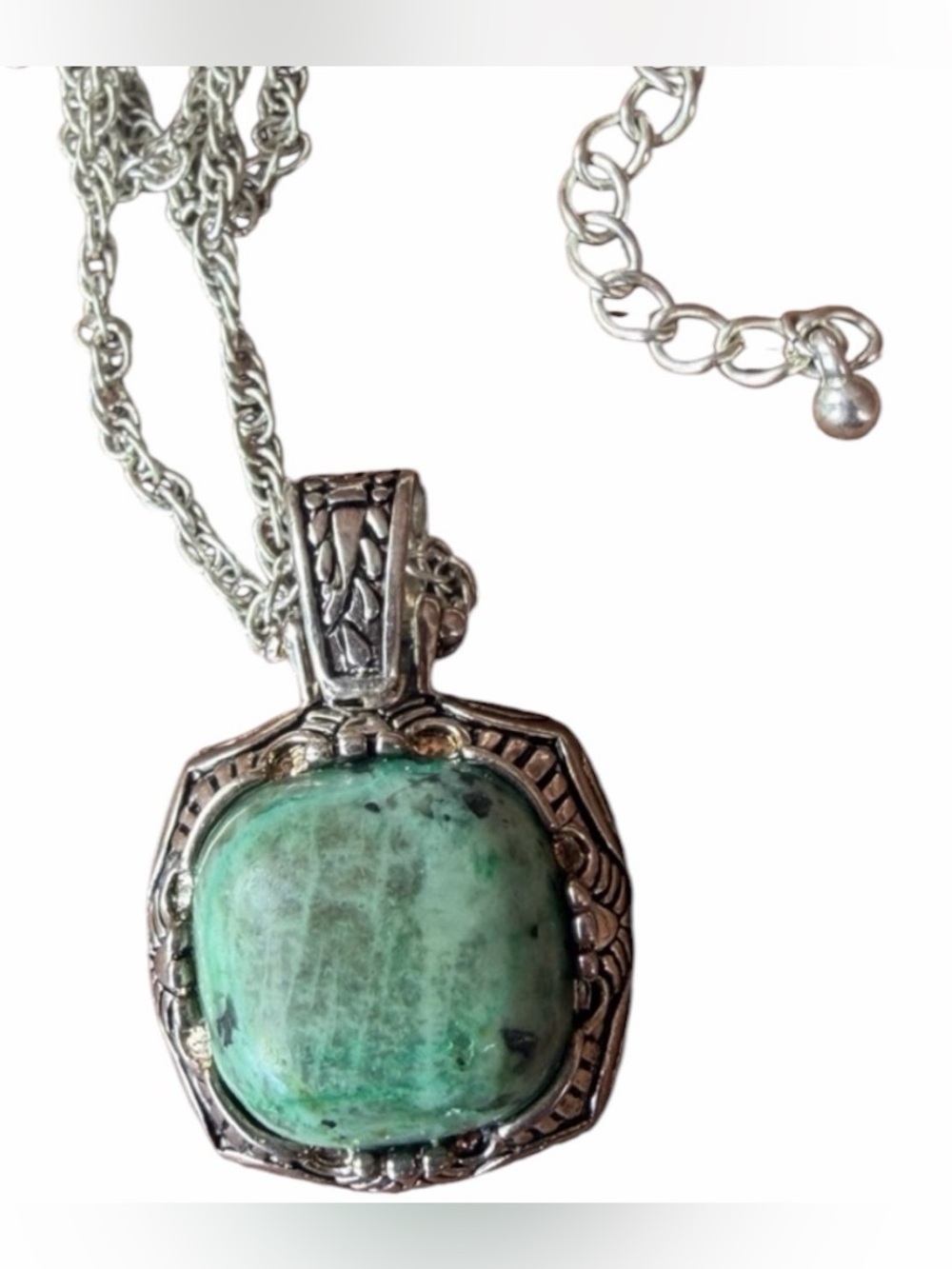 Southwestern Sterling Silver Green Turquoise Stone Pendant Necklace
